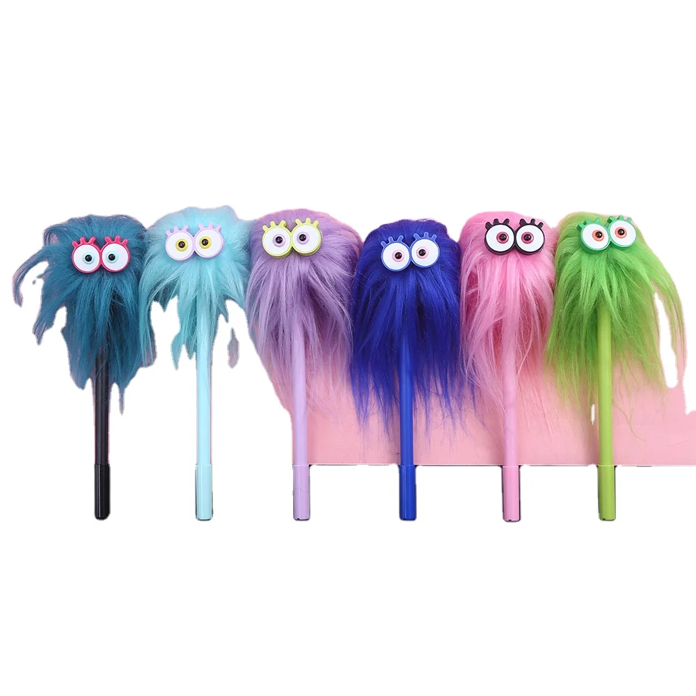 Cartone animato Capelli Fritti Neutro Studente Divertente Espressione Divertente Fontana Forma Peluche Penna Firma Nera_voghion.com