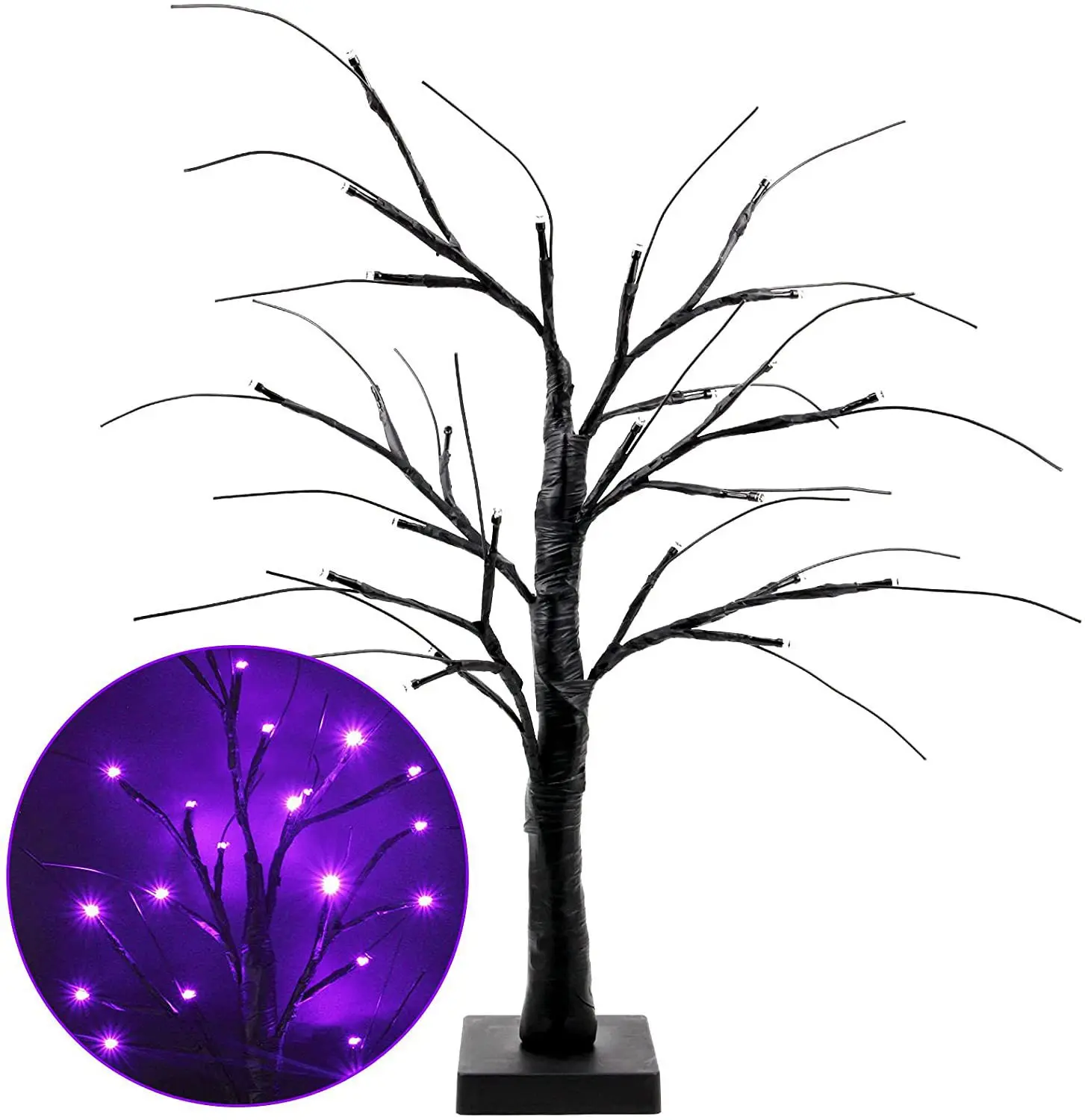 Halloween Black LED Light Tree with Purple Orange Dual Color for Halloween Christmas Table Decorations