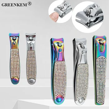 New Stainless Steel Diamond Nail Clipper Portable Nail Clipper 2pcs Set Manicure Tool Nail Cutter With Rhinestone