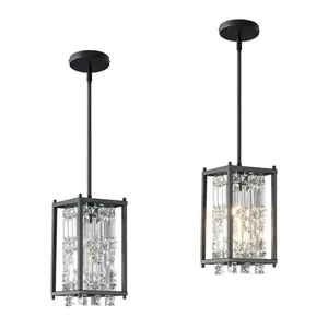 JACKSUN Farmhouse Dining Room Kitchen Island Light Fixture Black Crystal Pendant Chandelier Iron for Island Dining Room Lighting