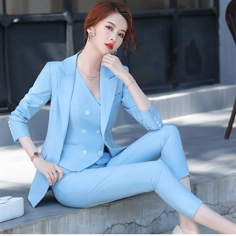 3 Pieces Suit Set Plus Size Full Sleeve For Tall Women Double Breasted ...