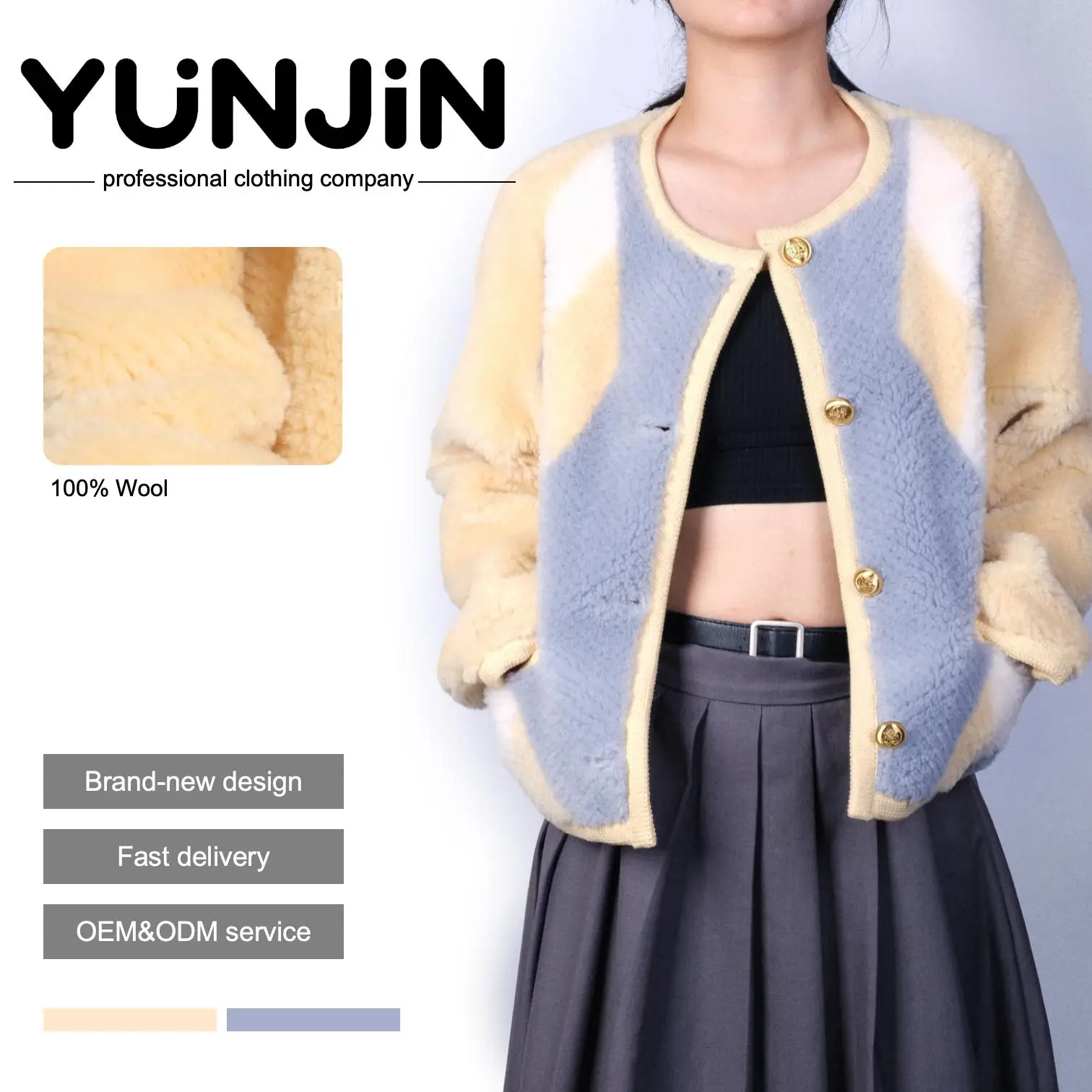 YUNJIN Women's Genuine Wool Fur Winter Jacket -
