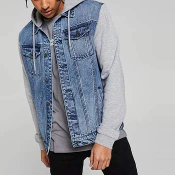 Hip hop jean jackets hood streetwear mens clothes unisex jeans jacket patchwork fleece man denim jackets stylish for men's wear