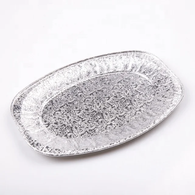 TB90 Ten Inch Elliptical Disc Embossed Heat Preservation Fresh Locking Oil-Resistant Waterproof Aluminum Oval Foil Tray