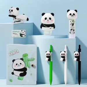 Panda Themed Stationery Set - Includes Stapler, Correction Tape, Solid Glue, Notebook & 3 Gel Pens | for Students & Office Use