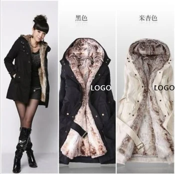 Women Winter Long Cotton Padded Coat Parka Down Coat Fur Collar Hooded Outwear