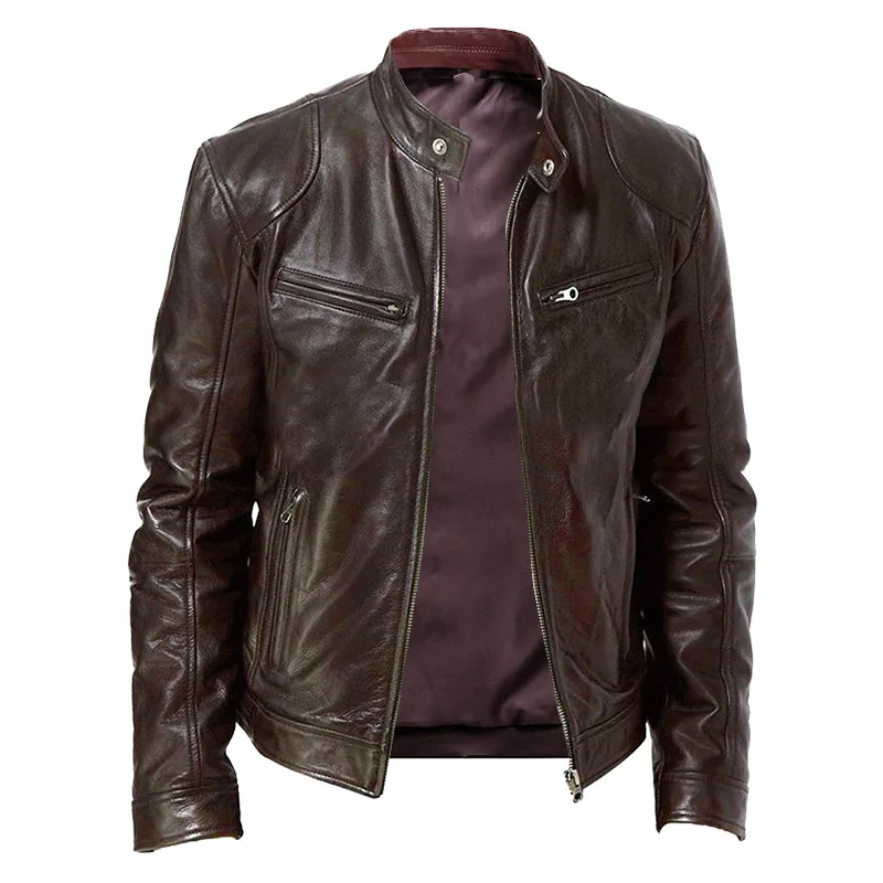 Classic Men's Leather Jacket Slim Fit Motorcycle Blazer Style_voghion.com