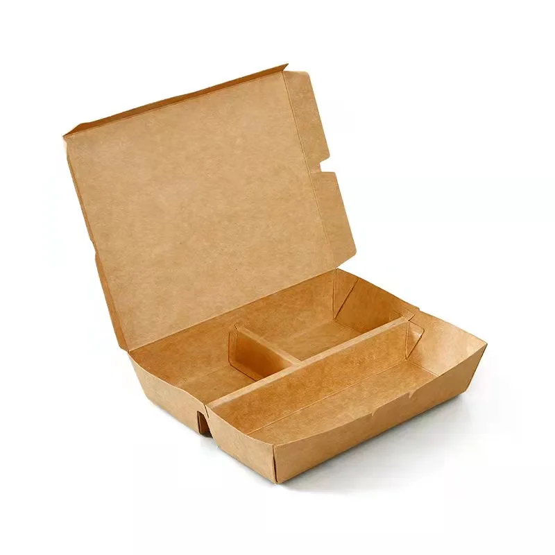 Disposable Dessert Container Kraft Lunch Box for Fast Food Packaging