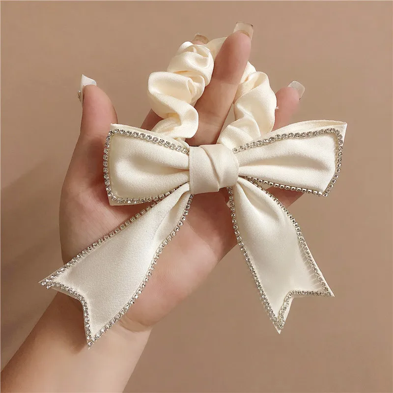 Оптовая продажа, новинка, модная лента для волос с большим бантом и стразами, элегантная ретро-заколка для хвоста, головной убор