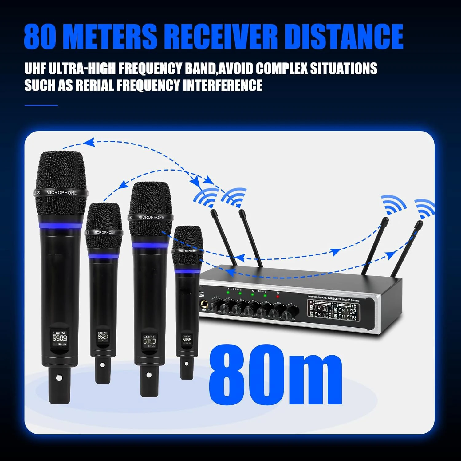 Gpub Uh400 4 Channel Wireless Microphones System With Rechargeable 4