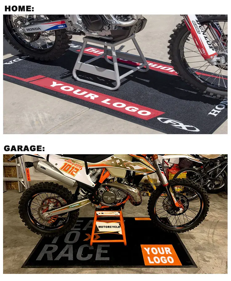 Personalized Garage Floor Mat Custom Drag Race Logo Rubber Backing Ruber Pit Mat for Motorcycles manufacture