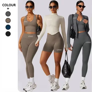 Manufacturer Custom Logo High Quality Two 2 Piece Fitness Gym Yoga Workout Tracksuits OEM Heavyweight Zip up Bodysuits for Women
