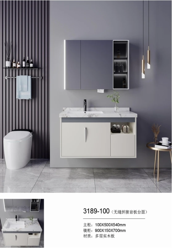 New design wall-mounted hotel bath decoration modern vanity basin bathroom cabinet mirror supplier