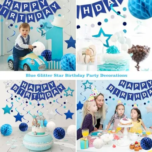 Navy Blue Happy Birthday Banner With Gold Border – Party Decor For Kids, Boys & Baby Celebrations