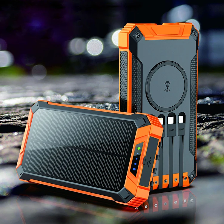 Custom OEM Big Battery Dual USB PD Strong LED Flashlight Outdoor Portable Easy Carry Wireless Charger Solar Power Bank 20000mah