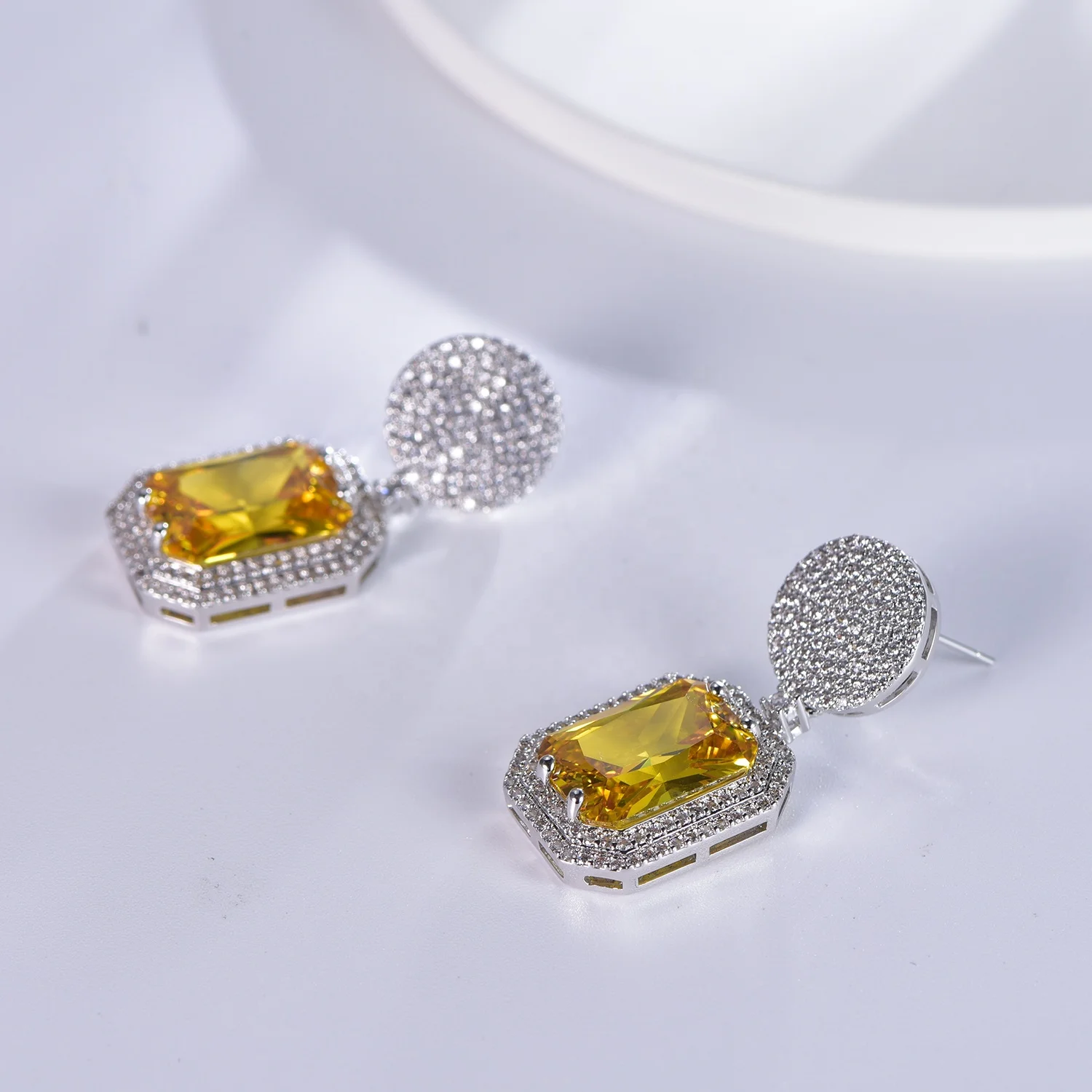 925 sterling silver drop earrings yellow crystal earrings pave cz canary zircon drop earrings