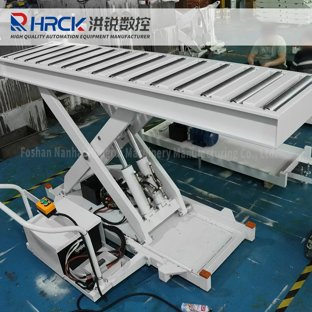 Hongrui 1 ton movable roller scissor lifting table, electric hydraulic fixed scissor lifting table, with competitive price