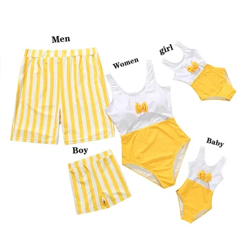 2021 beach mother daughter matching clothes striped hollow cut out matching swimsuits family