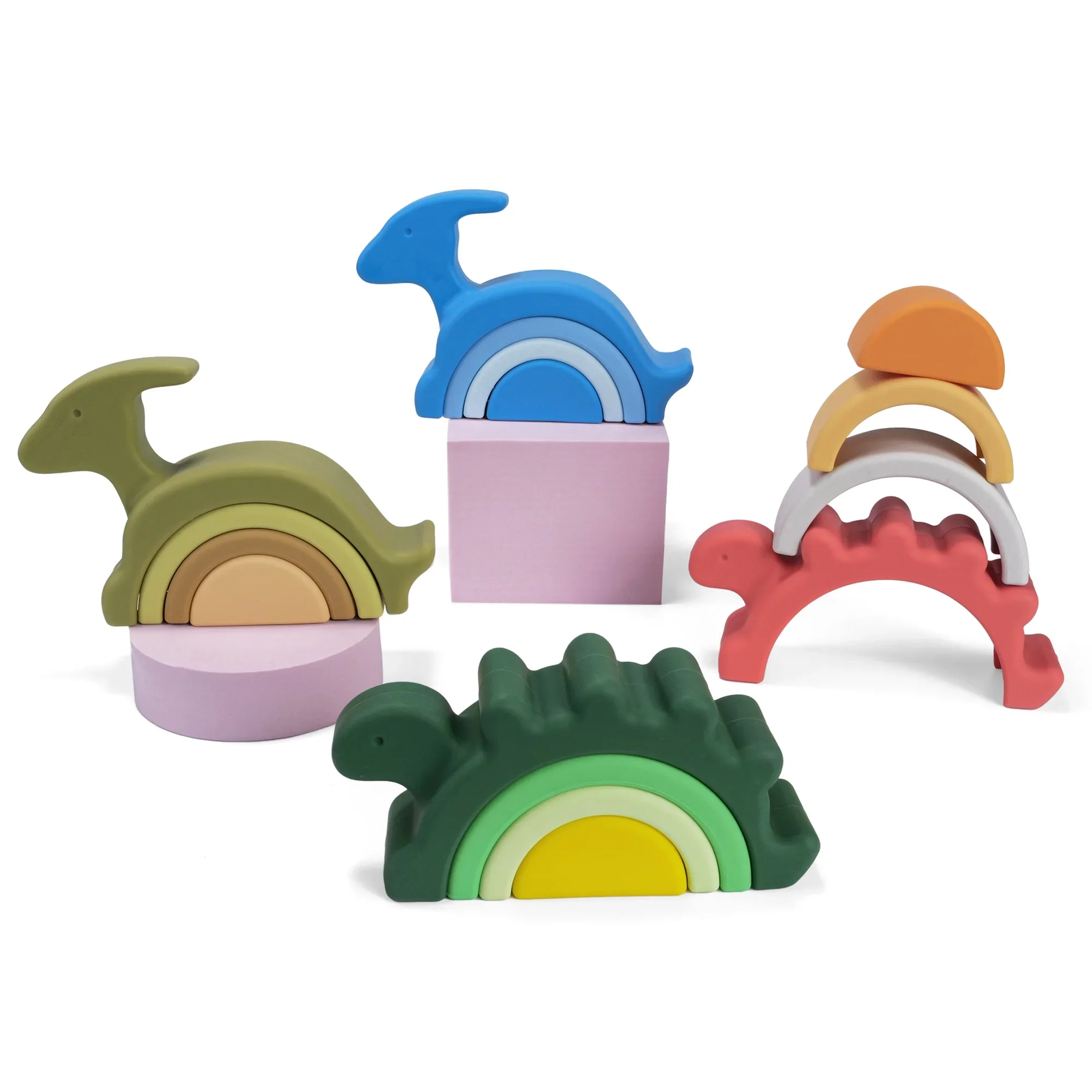 Educational Game Learning Stacking Baby Dinosaur Shape Silicone Block Toy Playing for Kids 0-24 Months & 2-4 Years