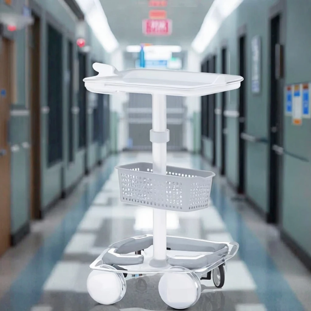 Modern Physical Rehabilitation Equipment Cart Ergonomic Armrests Height-Adjustable Platform Swivel Basket for Hospital Dining 3