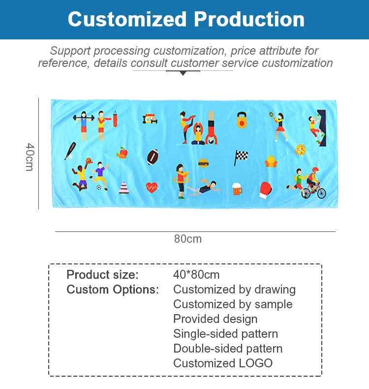 Custom Blue 40*80cm Gym Sports Towel Fast Drying ABSORBENT for Outdoor Activities manufacture