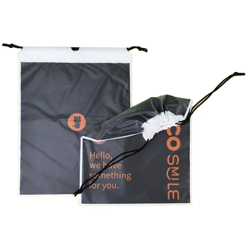 Custom Eco Friendly Black White Colours Biodegradable Drawstring Plastic Bag For Makeup Cotton Packing Drawstring Bags