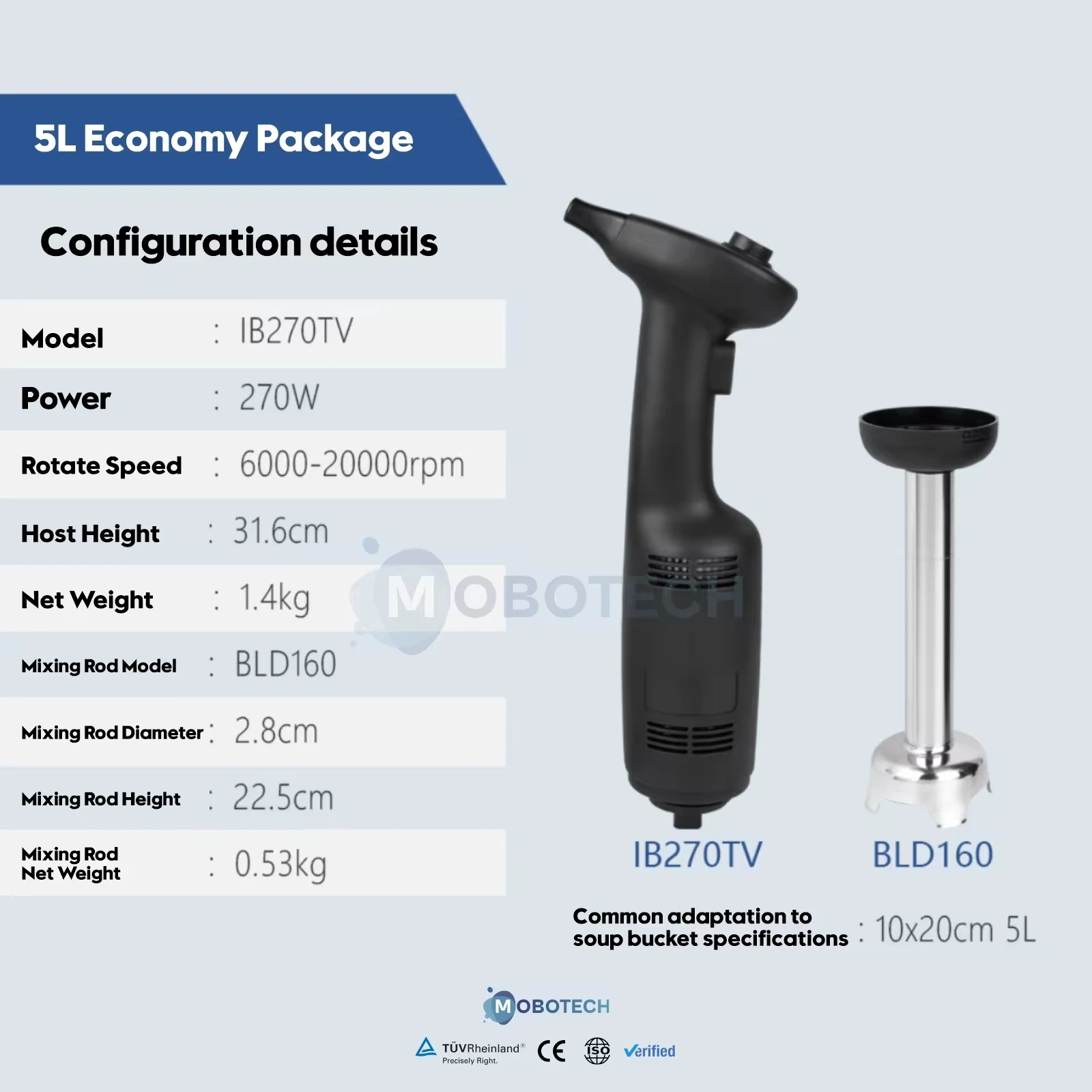 Mobotech Electric Commercial Immersion Blender Hand Stick Blender Mixer