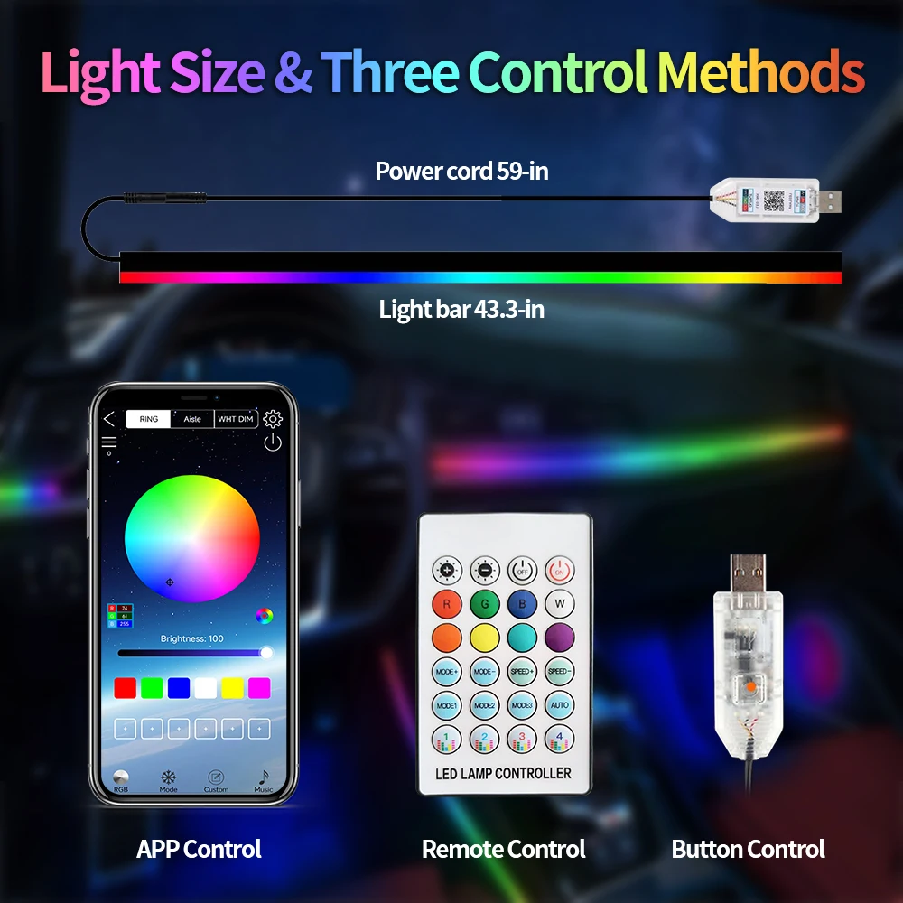 product rgb smart strip lights for car interior ambient led with app  remote control multicolor decorative lighting kit for vehicles-6