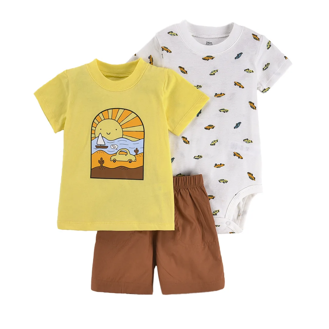 2022 Baby Bodysuit Jumpsuit Baby Boy Rompers Set 3pcs Clothes Summer