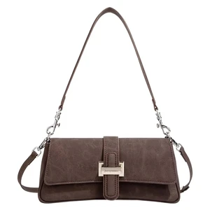 High Quality PU Ladies Crossbody Shoulder Bag Brown Luxury Light Niche Design Thread Pattern Fashionable Lock for Spring Summer