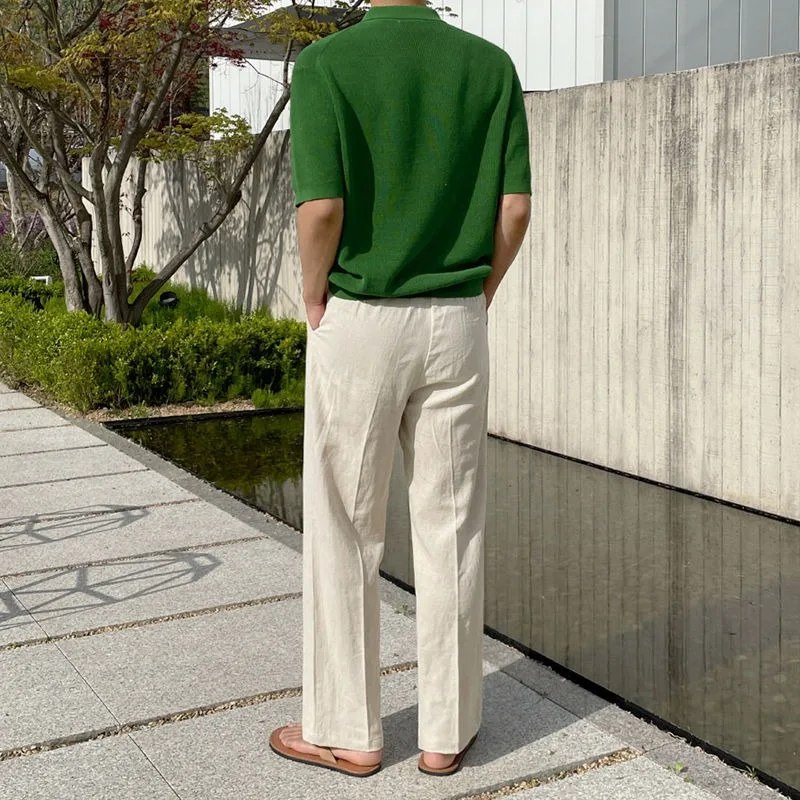 Men's Casual Summer Linen Slacks - Loose Wide Leg Trousers