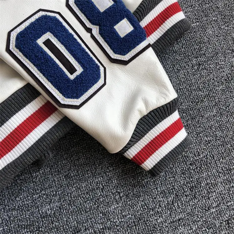 high quality towel embroidery unisex varsity jacket with ing outdoor leather coat without hood_voghion.com