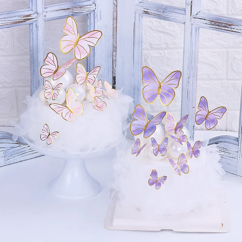 12 pezzi di decorazione per torta a farfalla rosa viola fata farfalla cake topper decorazione di buon compleanno fornure per decorazioni per feste di nozze  15