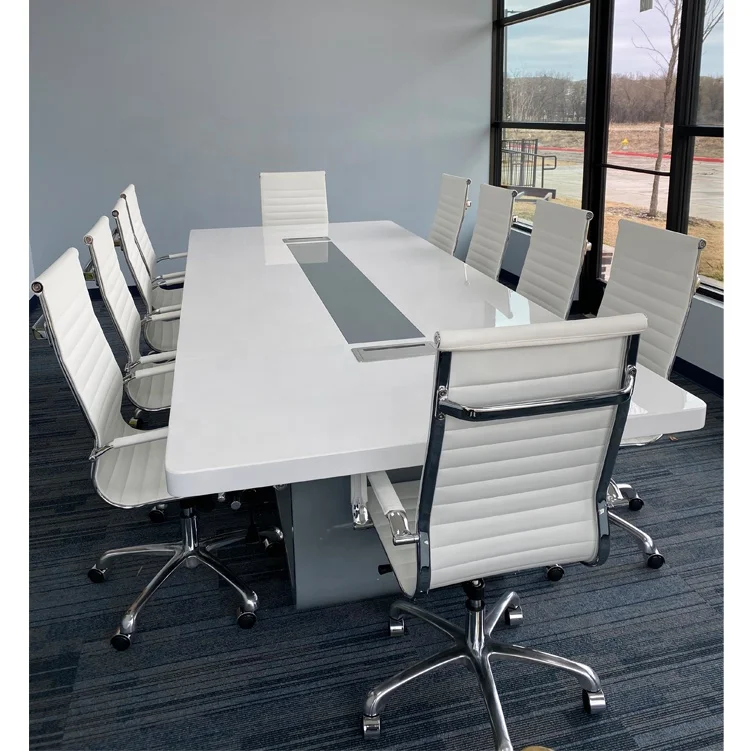 Modern White High Glossy Office Meeting Room Conference Table with Chairs