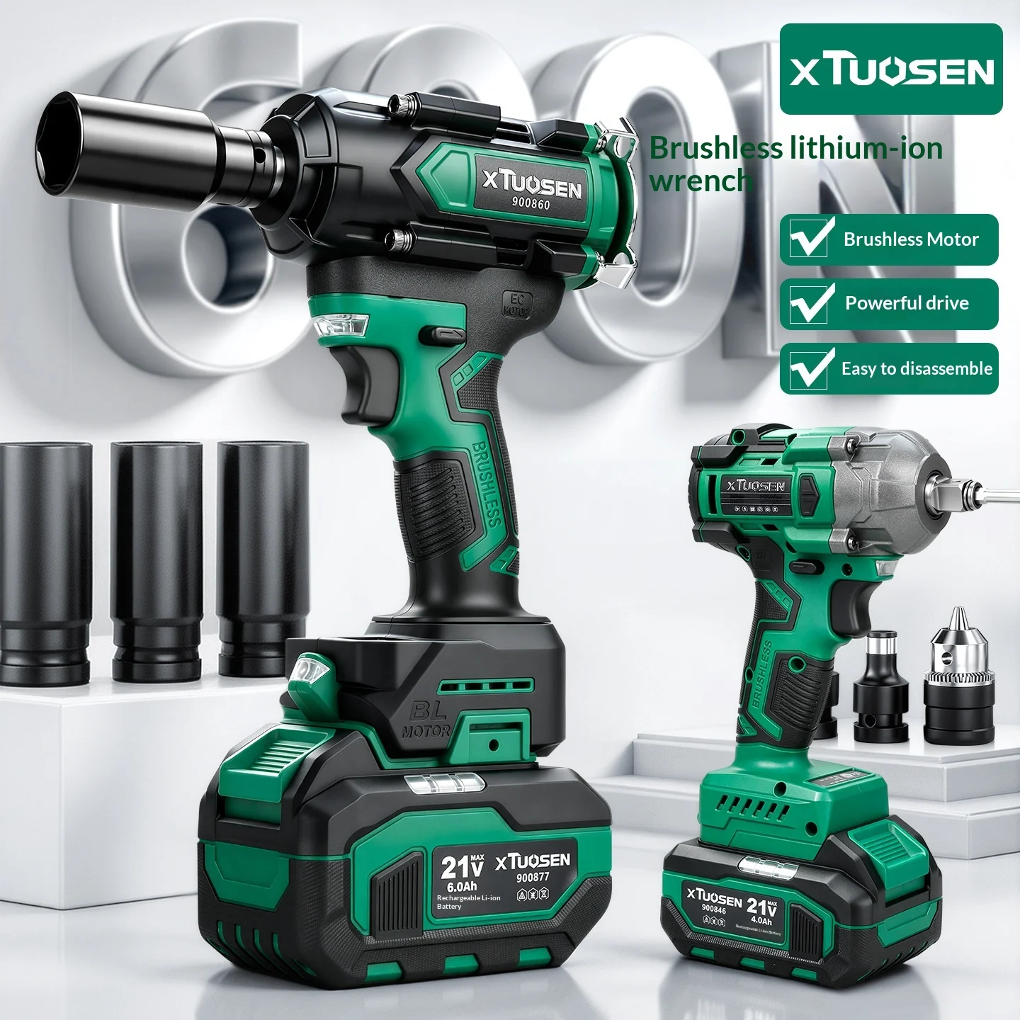 21V Brushless Cordless Impact Wrench 1500Nm Torque 4.0Ah Battery Electric Wrench 3500RPM for Heavy Duty Truck Tire Repair OEM - view 1