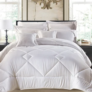 100% Polyester Dobby Stripe Comforter Set with Embroidered Pattern Quality Woven Bedding Set