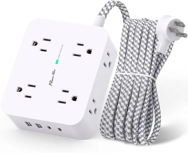 Mifaso Surge Protector Power Strip 8 Outlet Charging Ports Multi Plug Outlet Extender Flat Plug Wall Mount Desk for Home ETL