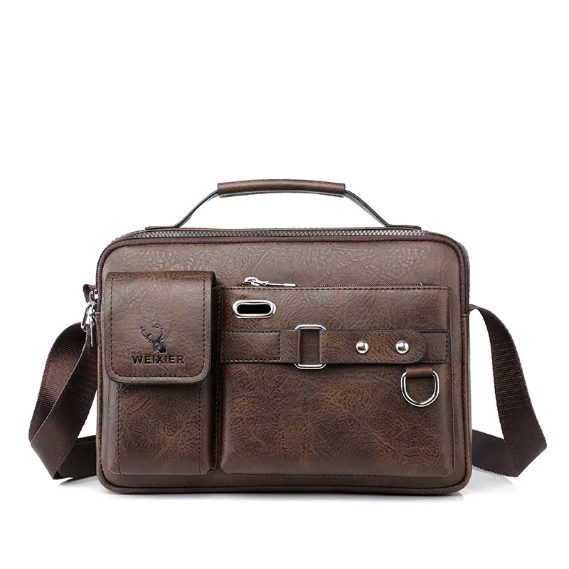 men's casual leather business travel shoulder bag Sling Bag, Retro Classic Style, Single Shoulder Crossbody Strap Design, Shoulder For And Commuting Zipper Lining Description Cool Leather Mens Large Travel