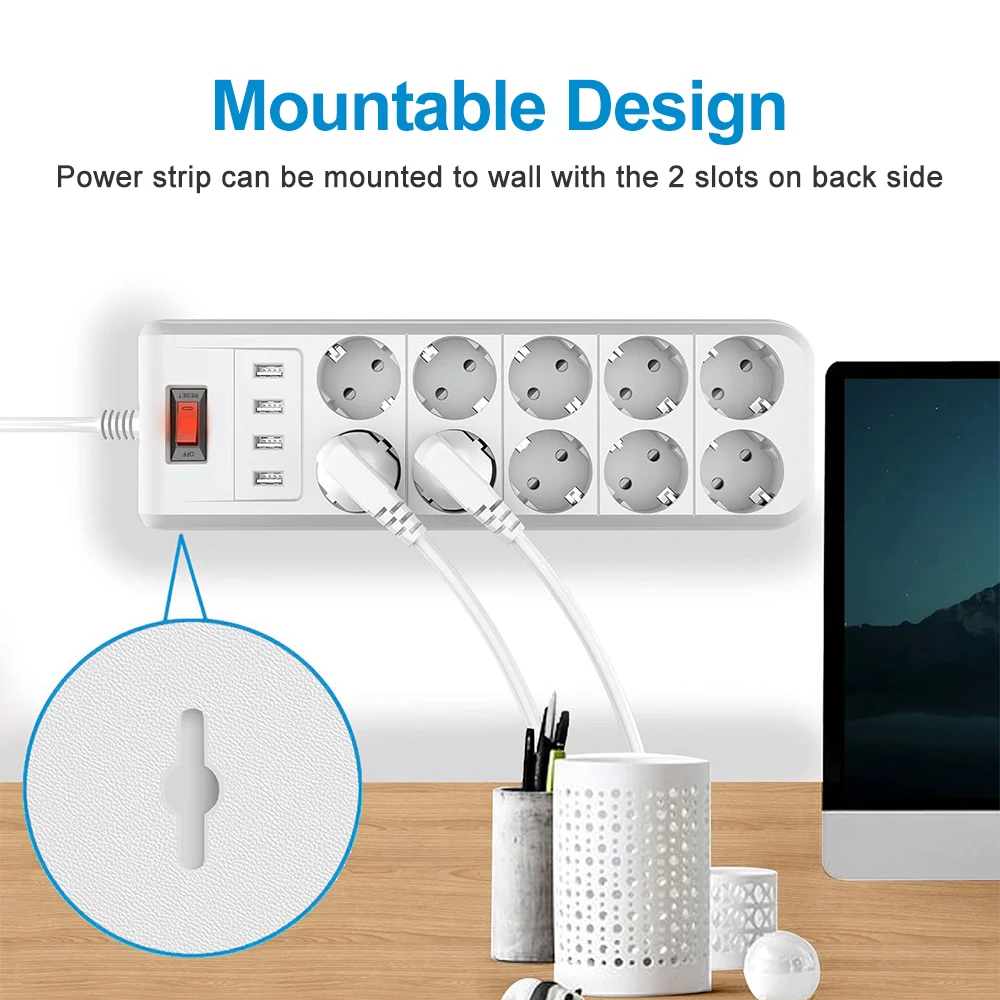10 AC Sockets Electric Plug Multiplier 4 Usb Charging Ports Outlet Extender 6ft 8 White Power Extension Cord 10 ft Power Strip