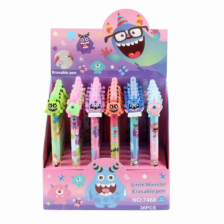 O&Q Cartoon Radierbarer Soft-Touch-Gelstift mit Doppelspitze, hitzeempfindlichem Kunststoff, 0,5 mm, Schwarz/Blau, niedliches Monster, Kawaii_voghion.com