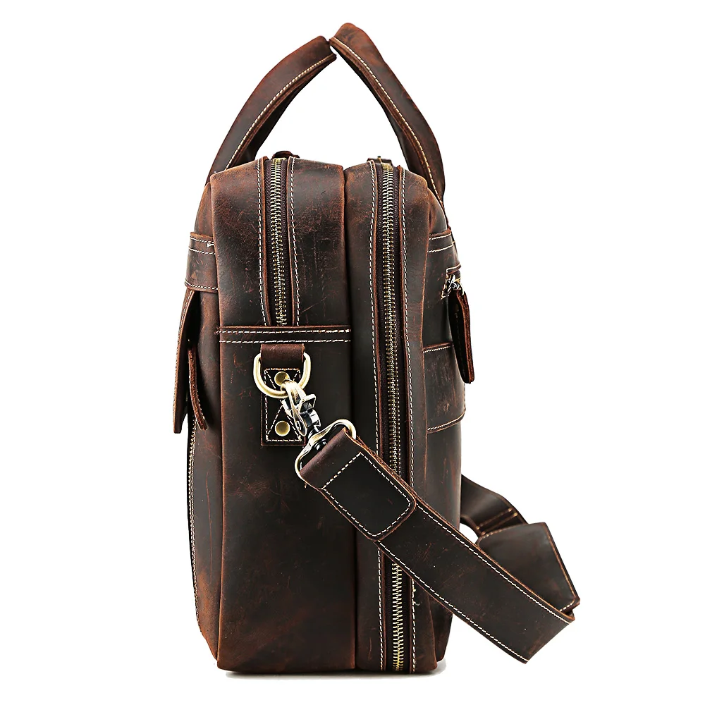 Vintage Men Crazy Horse Leather Bags Briefcase 17 Inches Laptop Bag Briefcase Genuine Leather for Men