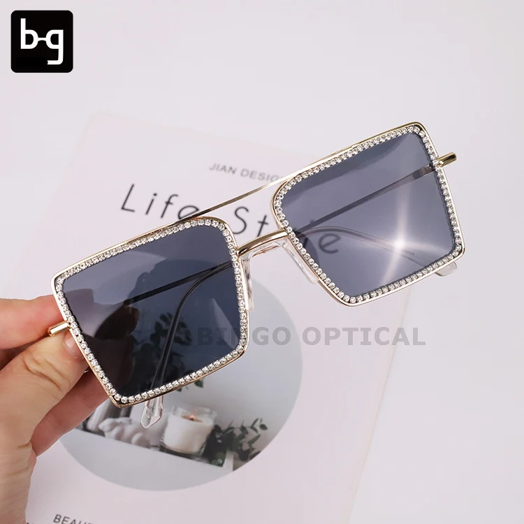 Rectangle Glasses Wholesale Crystal Oversized Bling 2025 Clear Lens Rhinestone Anti Big aperçu 8