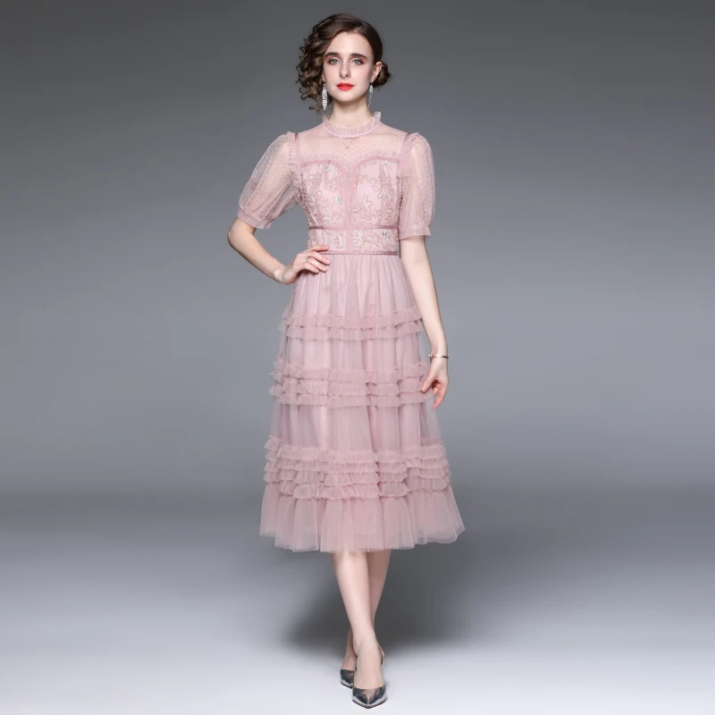 3 4 sleeve lace maxi dress Mid Calf Tea Length Lace Wedding Dress with 3/4 Sleeves Keyhole Back White / 0 main image 0