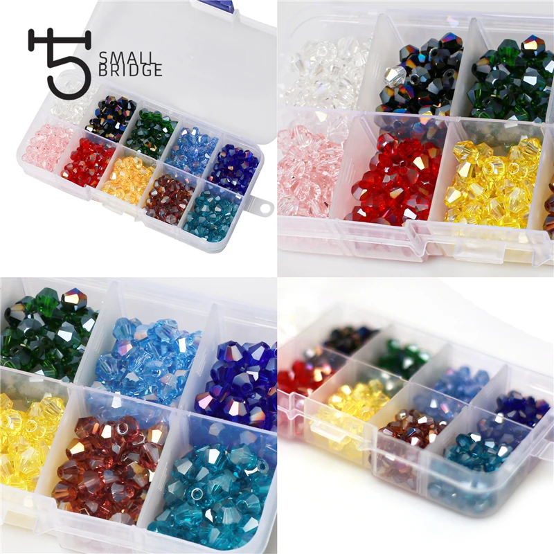 10 Grids Box Trendy Set Bicone Glass Beads for jewelry loose spacer beads wholesale manufacture