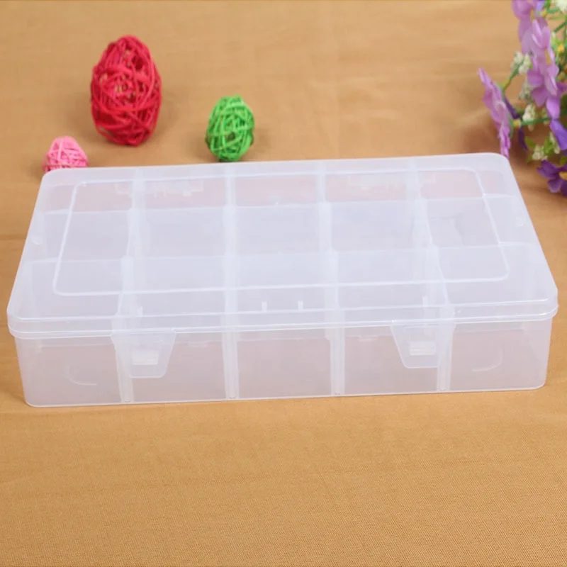 Detachable Dividers Injection Mold 15 Clear Compartments Small Part Organizer Jewelry Earring Bead Storage Box Container Plastic