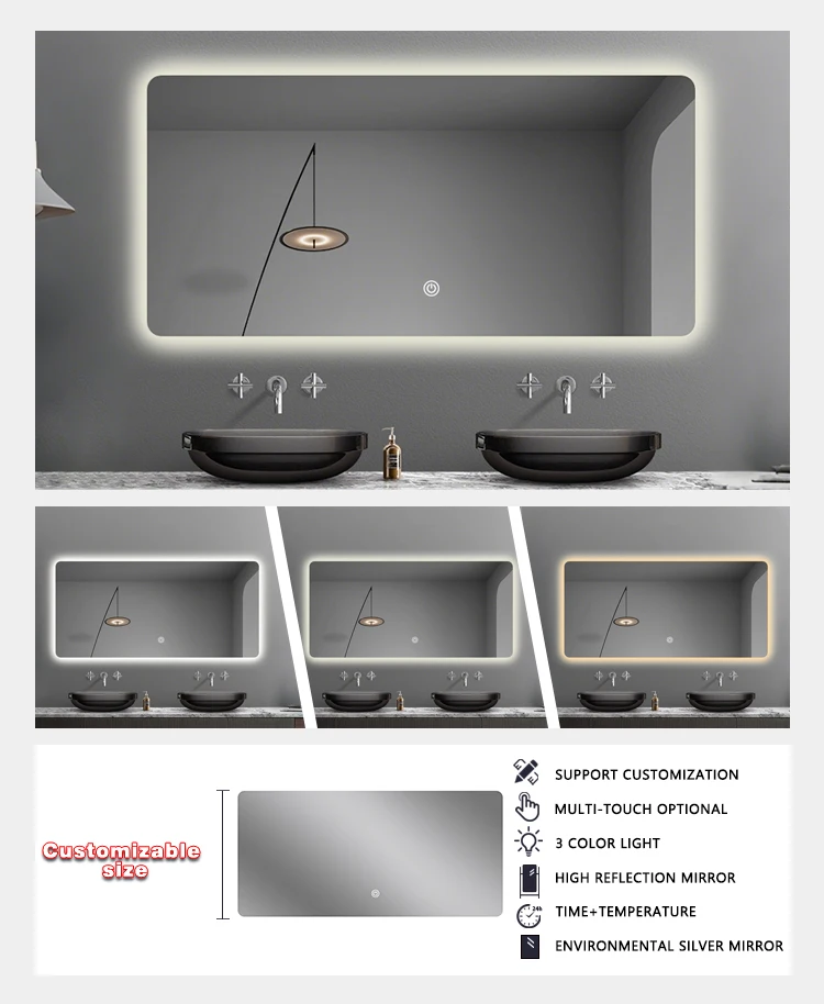 product hot sale display anti fog bathroom smart mirror with led light waterproof led backlit bathroom mirrors-4