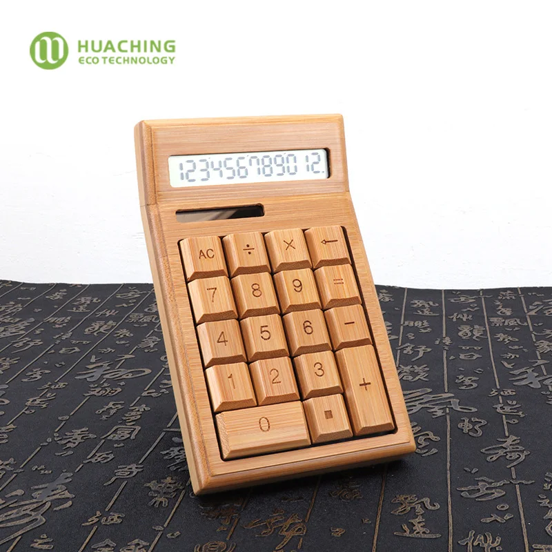 Huaching Hand made bamboo wooden electronic 12 digit calculator / custom calculator for office table
