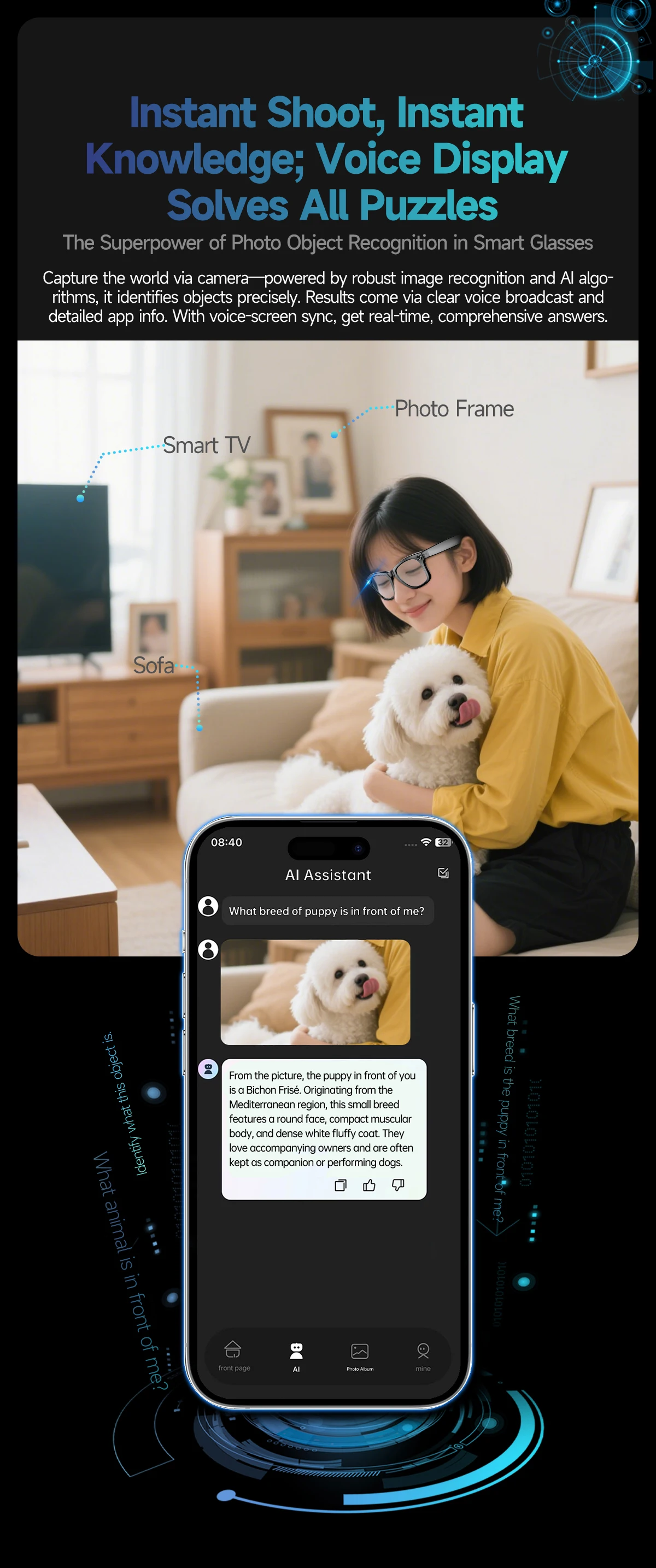 Smart Glasses with Camera ENC Noise Reduction WiFi Image Transmission AI Chatgpt Smart Glasses with Camera and BT Call