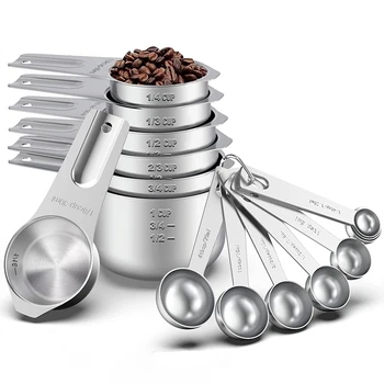 high quality stainless steel metal measuring cups and spoons set 14 pieces with hook and scale