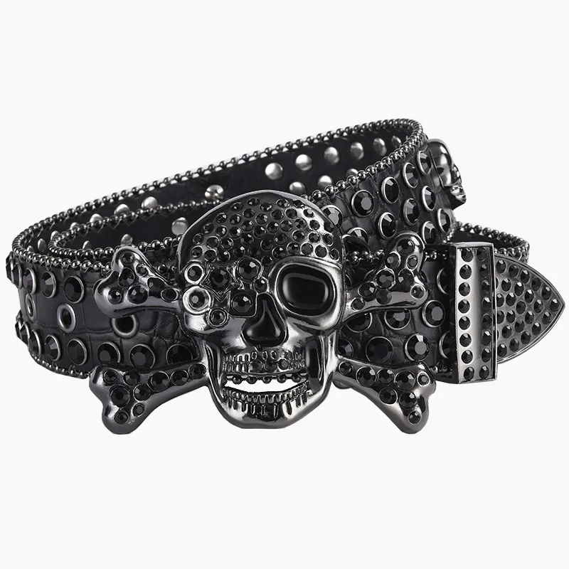 Rhinestone Skull Belt Men Women Skull Rhinestone Belt  display picture 1